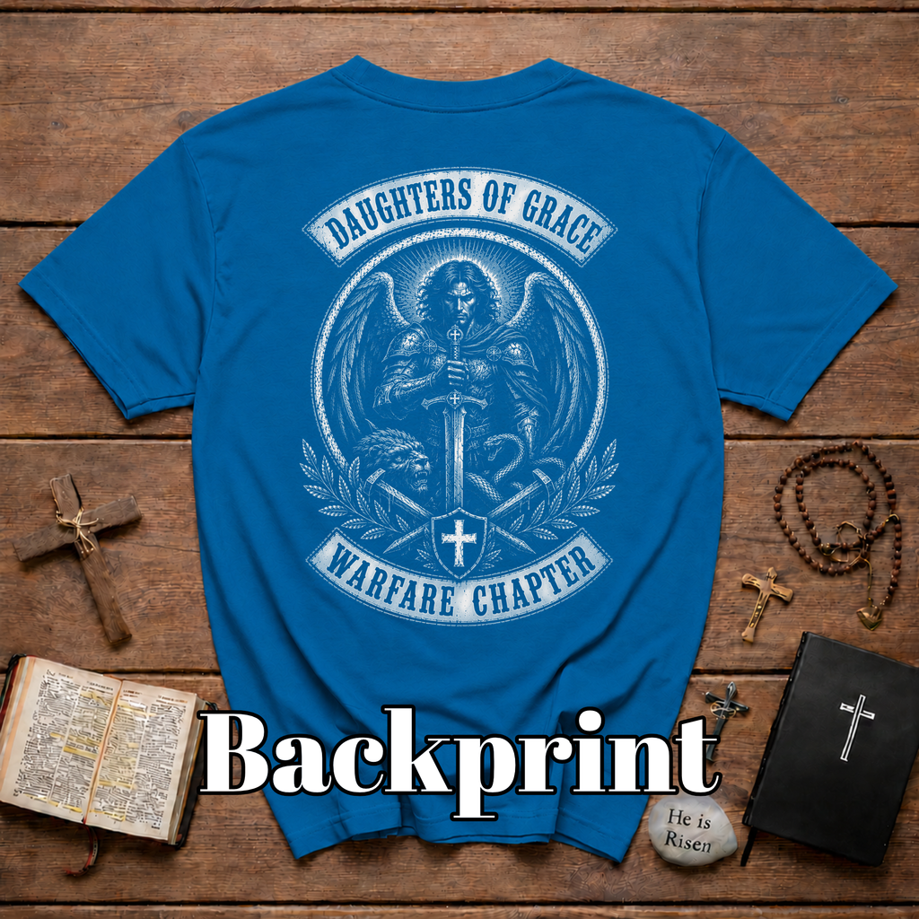 Daughters Of Grace Warfare Chapter Christian Warrior Angel Sword Lion Serpent Spiritual Battle Faith T-Shirt