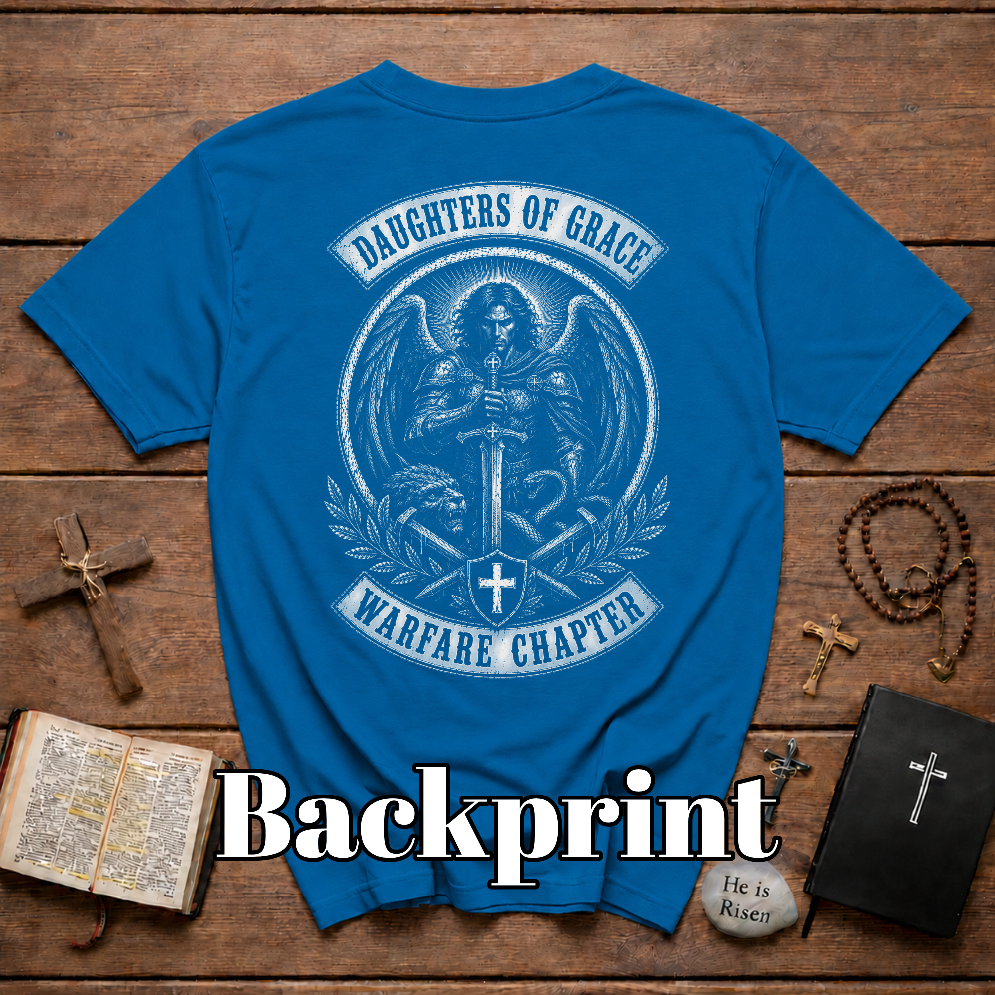 Daughters Of Grace Warfare Chapter Christian Warrior Angel Sword Lion Serpent Spiritual Battle Faith T-Shirt