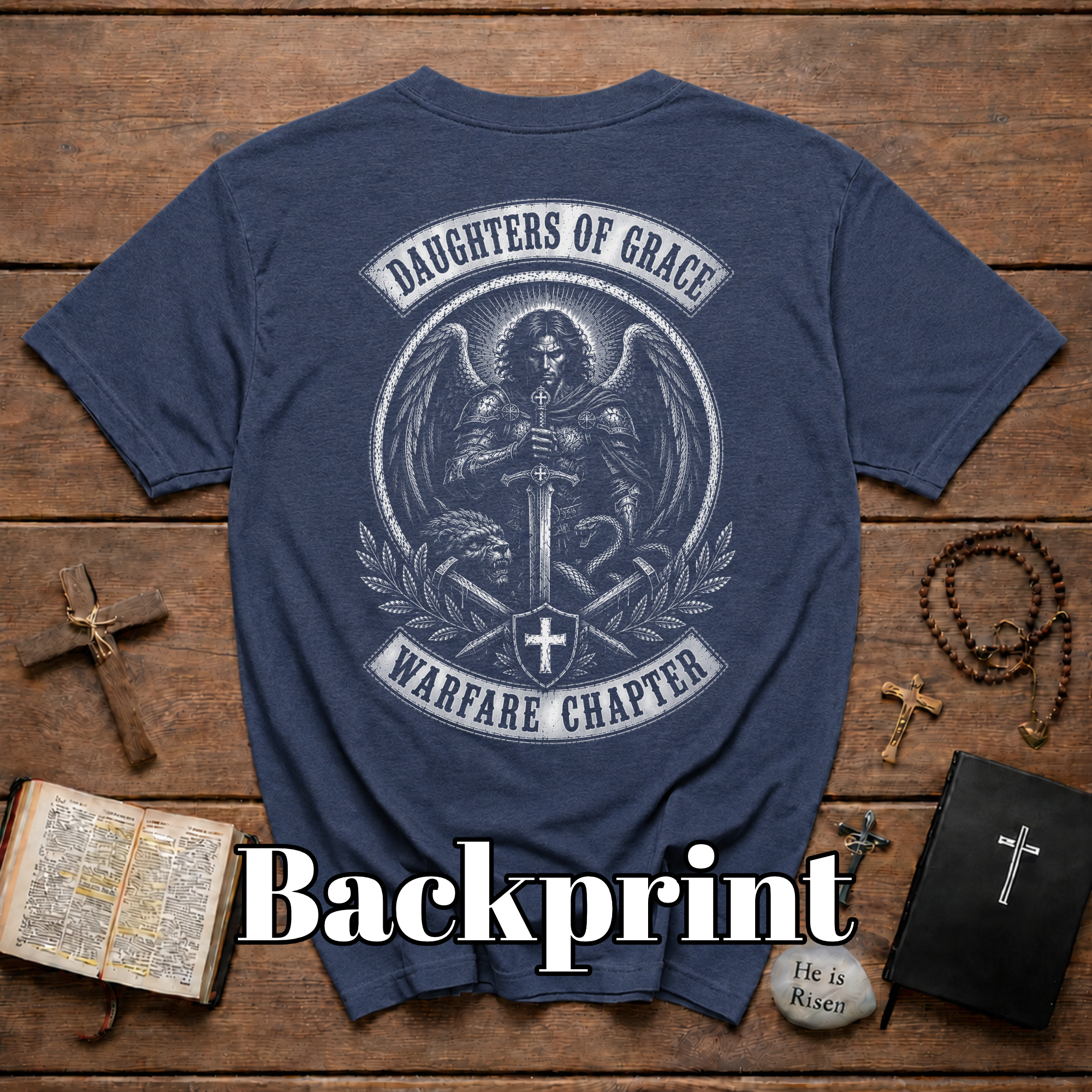 Daughters Of Grace Warfare Chapter Christian Warrior Angel Sword Lion Serpent Spiritual Battle Faith T-Shirt