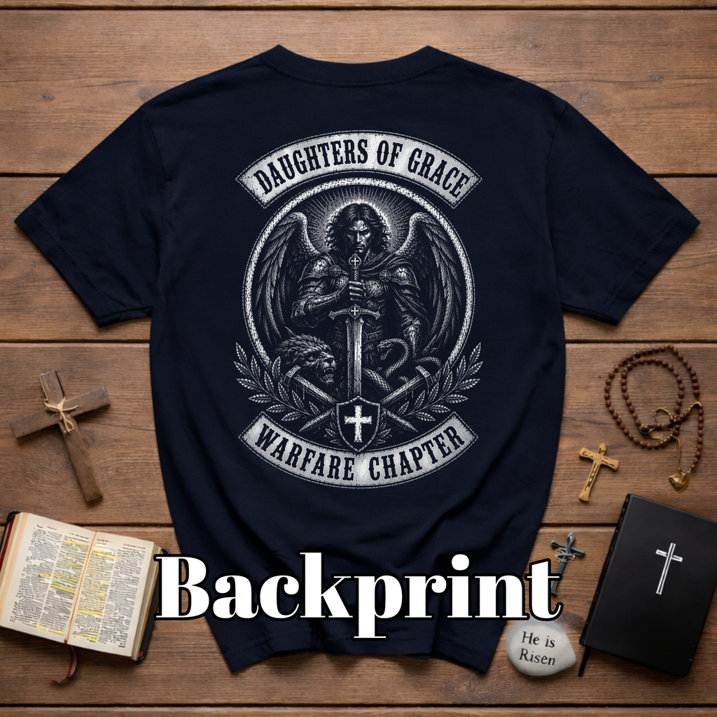 Daughters Of Grace Warfare Chapter Christian Warrior Angel Sword Lion Serpent Spiritual Battle Faith T-Shirt