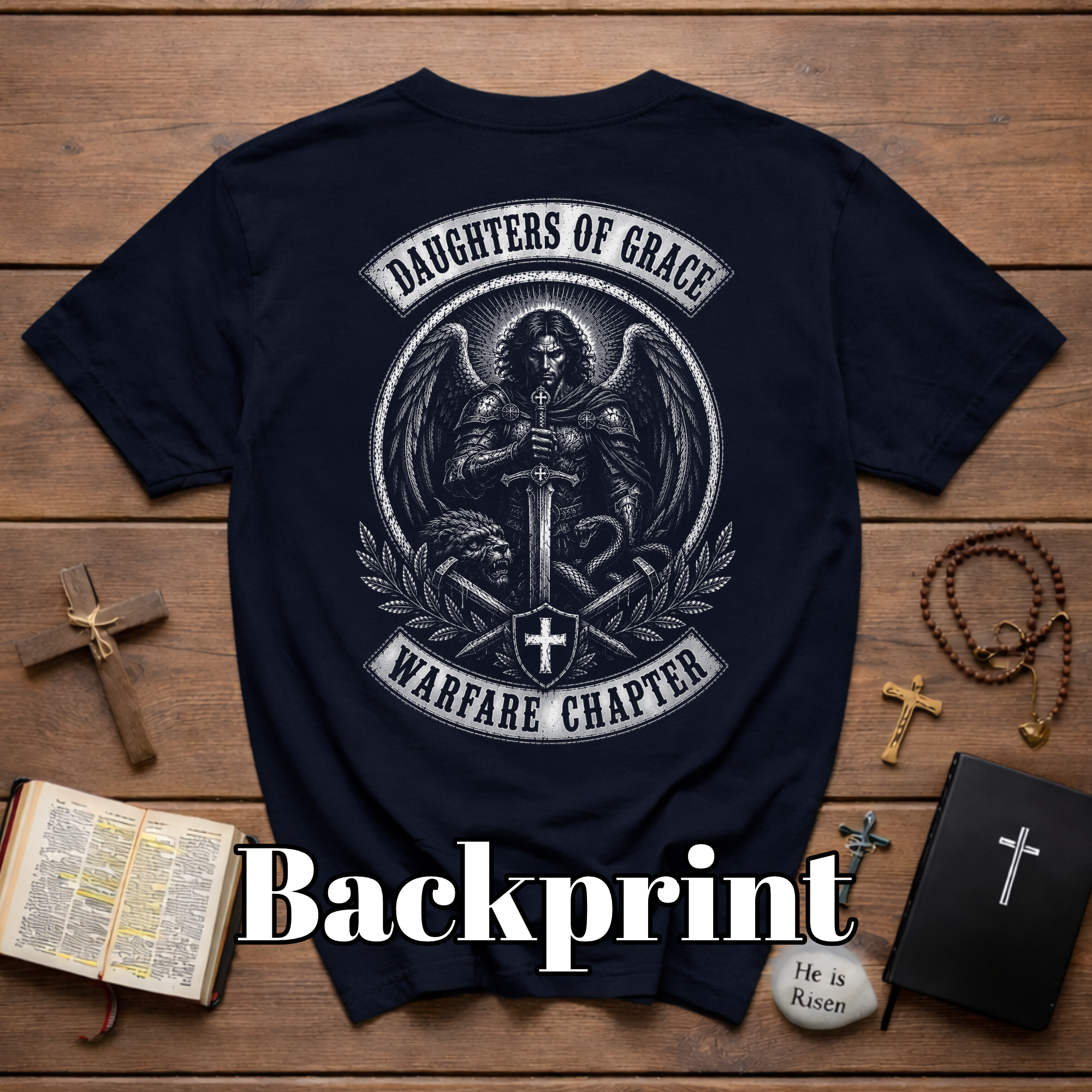 Daughters Of Grace Warfare Chapter Christian Warrior Angel Sword Lion Serpent Spiritual Battle Faith T-Shirt