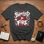 Baptized In Fire Christian Faith Revival Cross Crown Of Thorns Flame T-Shirt