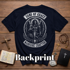 Sons Of Grace Warfare Chapter Christian Warrior Angel Sword Spiritual Warfare Armor Of God Archangel Battle Emblem T-Shirt