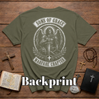 Sons Of Grace Warfare Chapter Christian Warrior Angel Sword Spiritual Warfare Armor Of God Archangel Battle Emblem T-Shirt