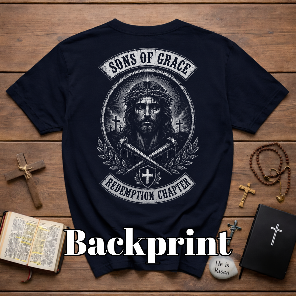 Sons Of Grace Redemption Chapter Jesus Crown Of Thorns Christian Biker Faith Artwork T-Shirt