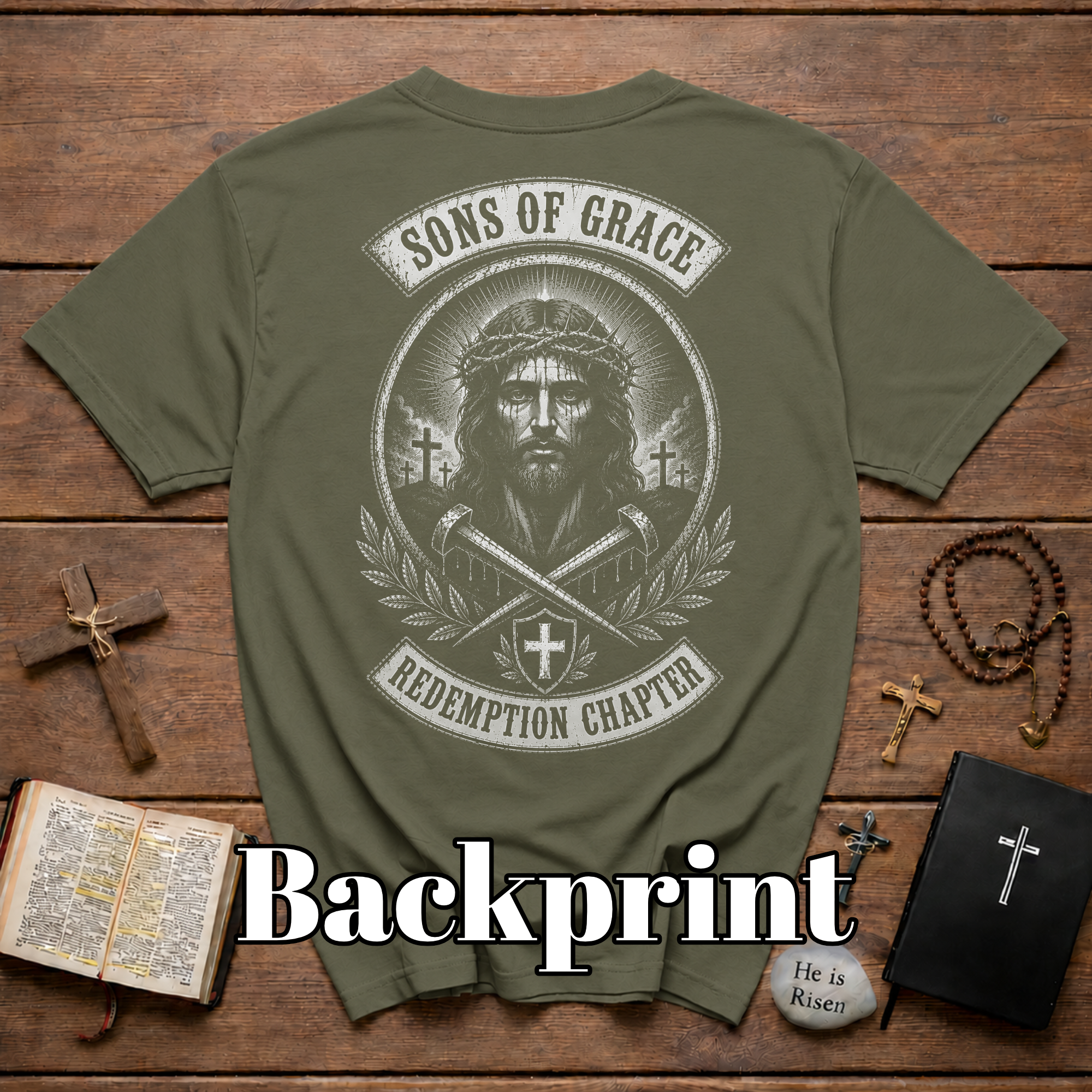 Sons Of Grace Redemption Chapter Jesus Crown Of Thorns Christian Biker Faith Artwork T-Shirt