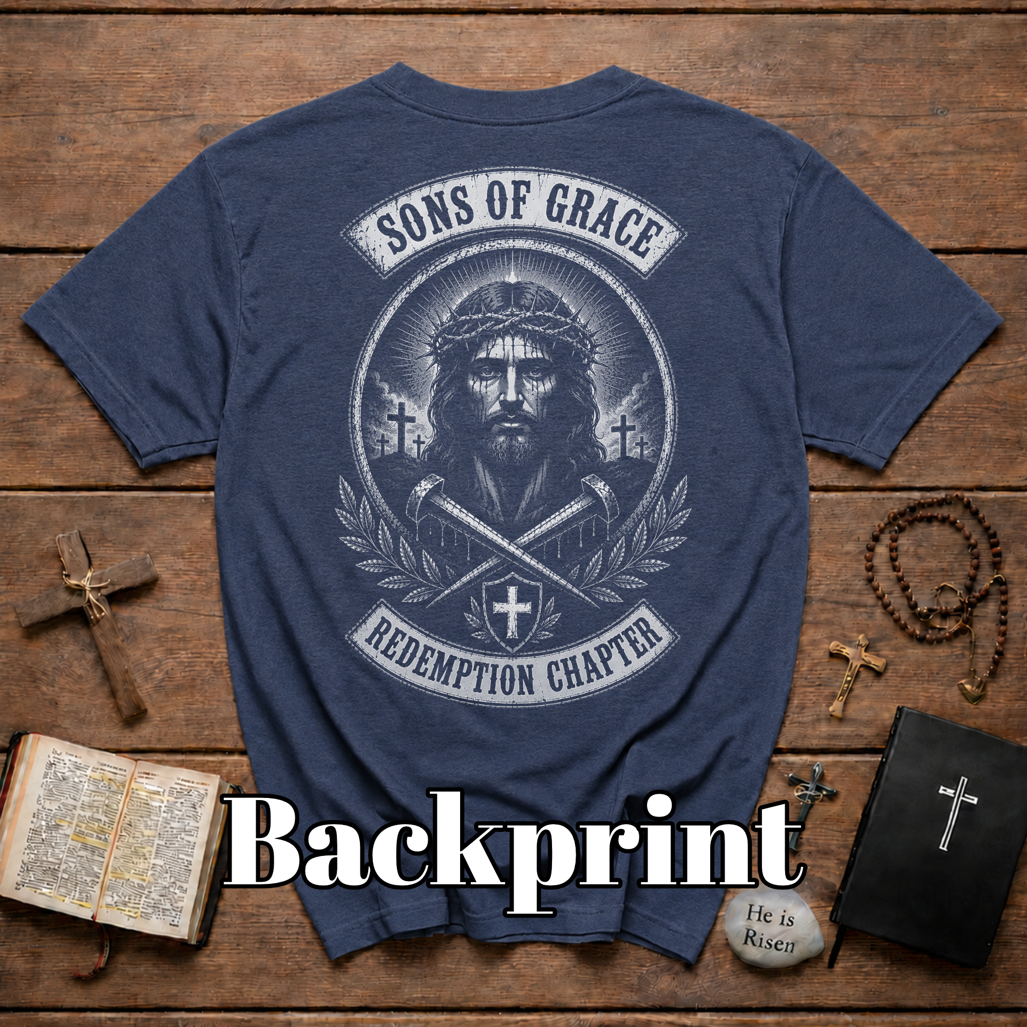 Sons Of Grace Redemption Chapter Jesus Crown Of Thorns Christian Biker Faith Artwork T-Shirt
