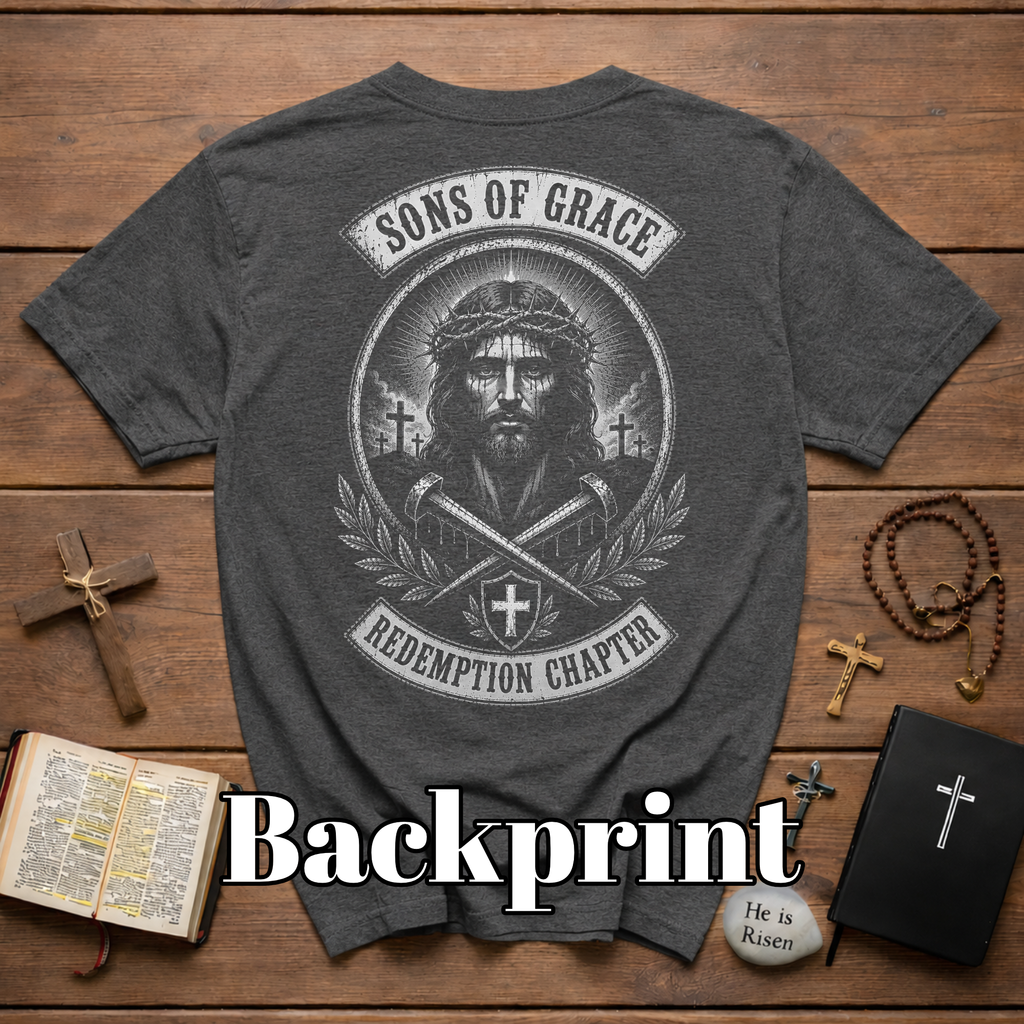 Sons Of Grace Redemption Chapter Jesus Crown Of Thorns Christian Biker Faith Artwork T-Shirt