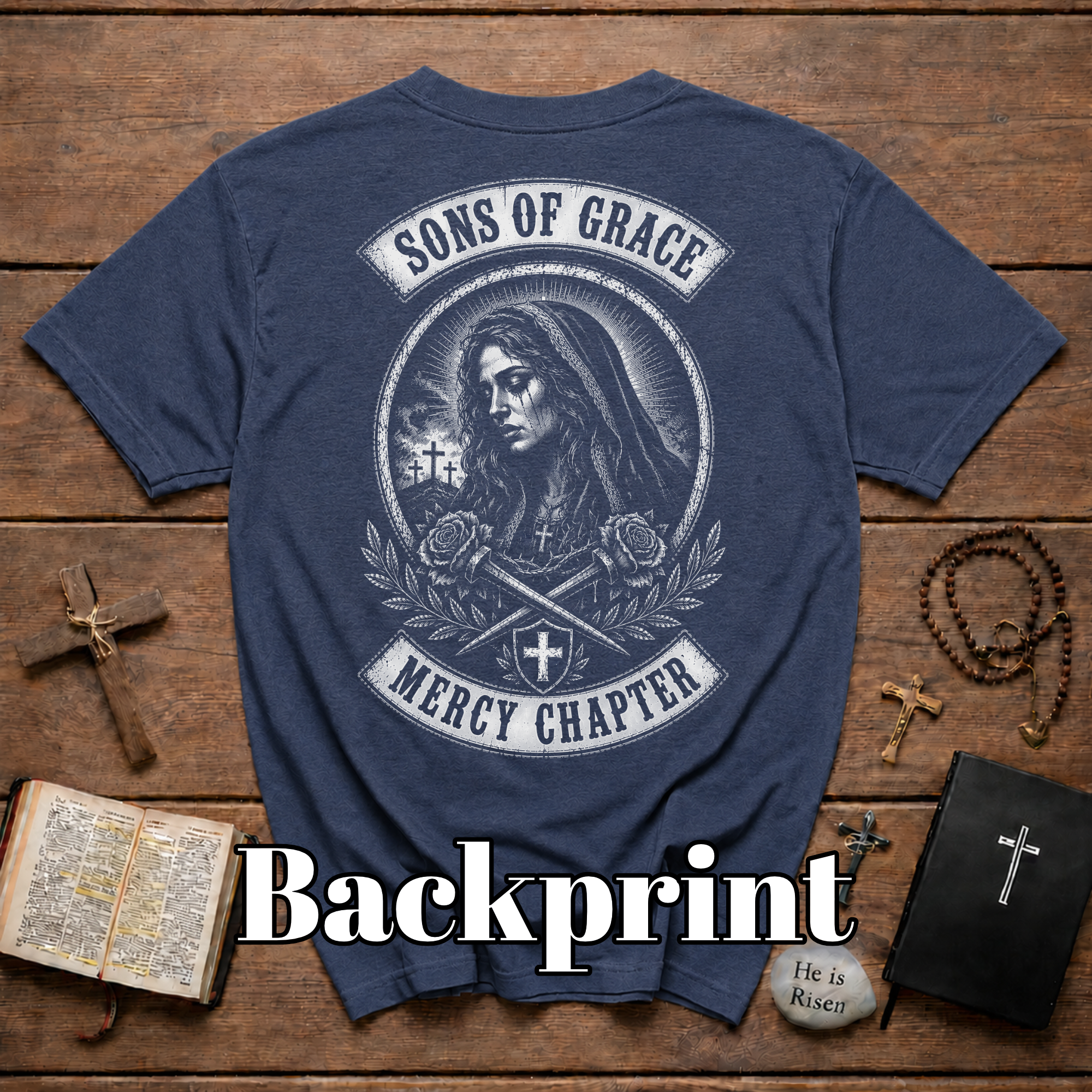 Sons Of Grace Mercy Chapter Gothic Virgin Mary Cross And Roses Catholic Biker Faith Emblem