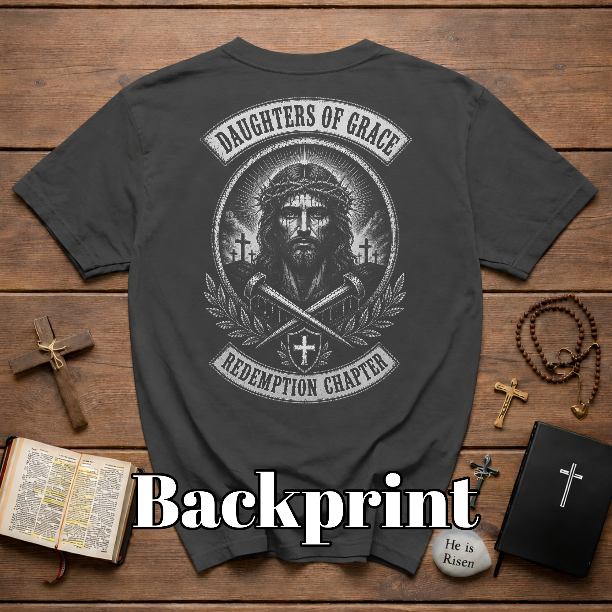 Daughters Of Grace Redemption Chapter Christian Women Jesus Crown Of Thorns Cross Faith Artwork T-Shirt