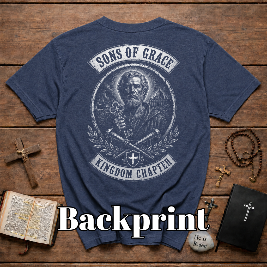Sons Of Grace Kingdom Chapter Christian Warrior Saint Peter Keys Cross Emblem T-Shirt