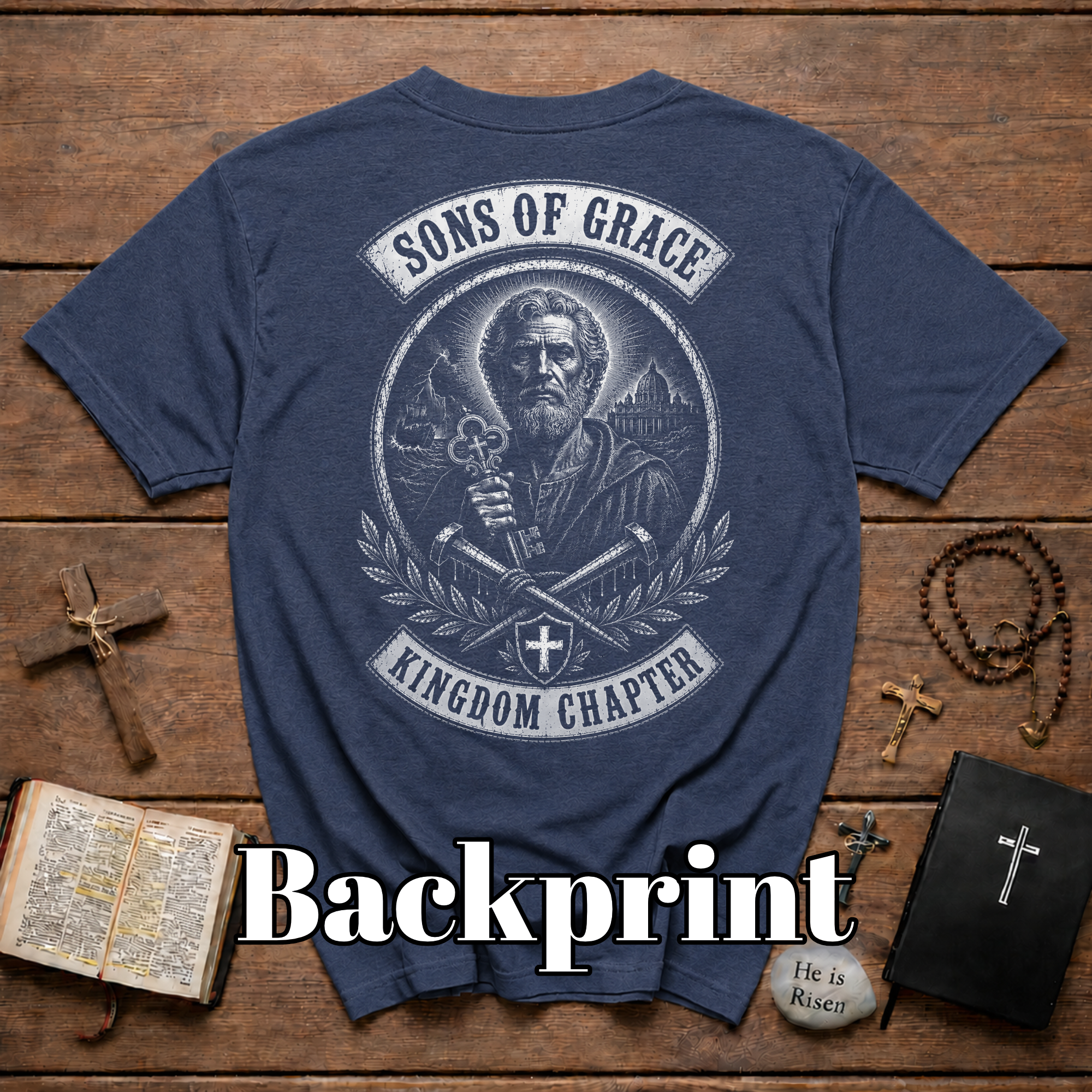 Sons Of Grace Kingdom Chapter Christian Warrior Saint Peter Keys Cross Emblem T-Shirt