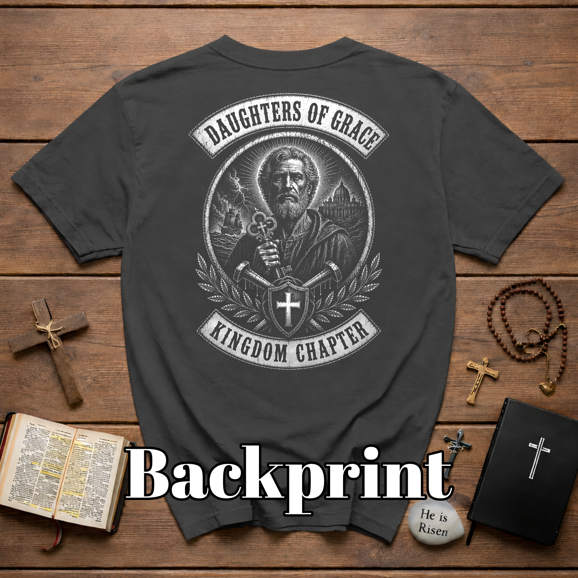 Daughters Of Grace Kingdom Chapter Lion Of Judah Christian Cross Shield And Swords Emblem T-Shirt
