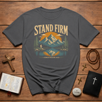 Stand Firm 1 Corinthians 1613 Christian Mountain Bible Verse Hiking Outdoor Faith Artwork For Believers T-Shirt