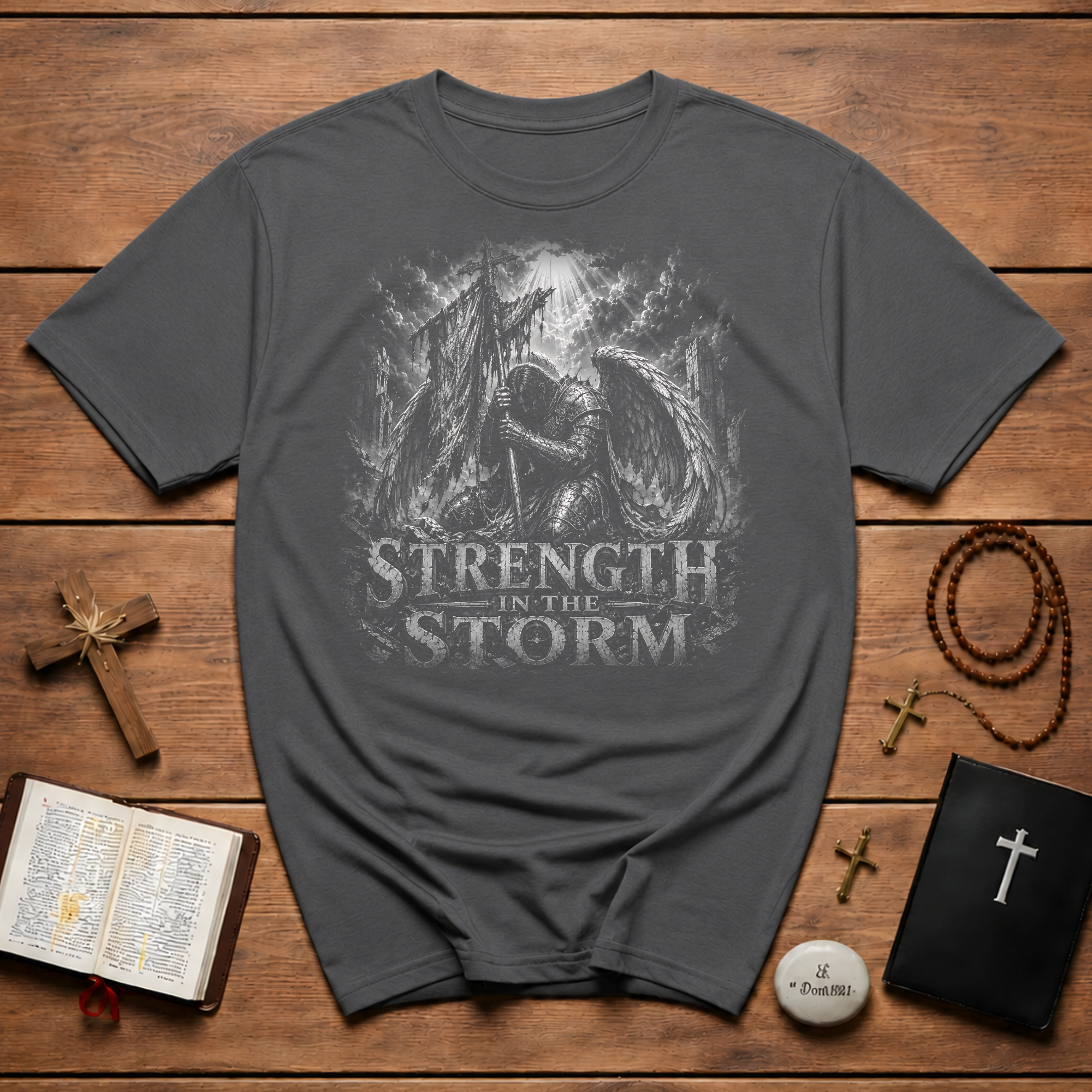 Strength In The Storm Angel Warrior Faith Spiritual Battle Christian Strength T-Shirt