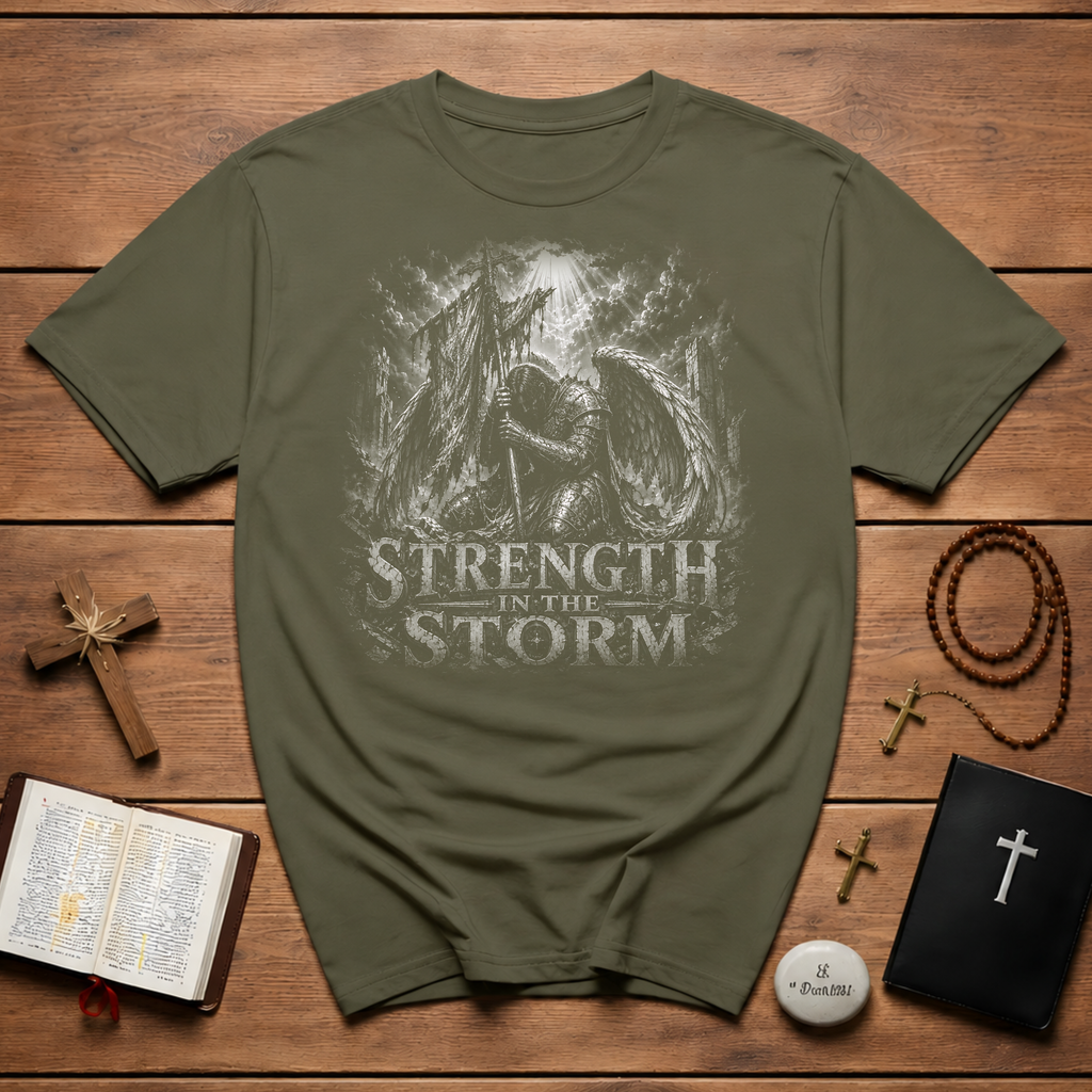 Strength In The Storm Angel Warrior Faith Spiritual Battle Christian Strength T-Shirt
