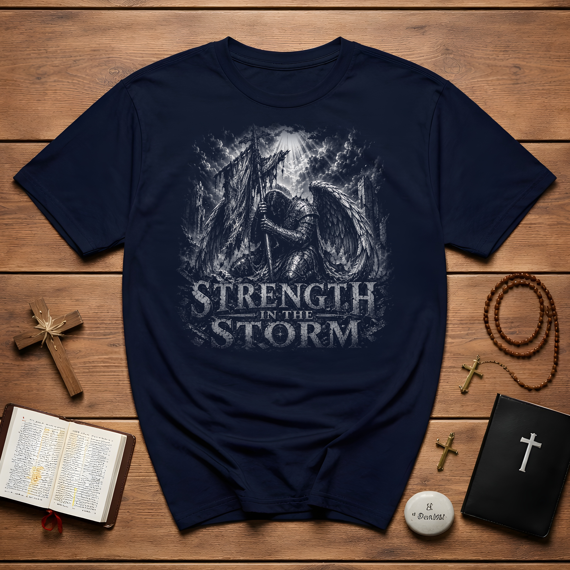 Strength In The Storm Angel Warrior Faith Spiritual Battle Christian Strength T-Shirt