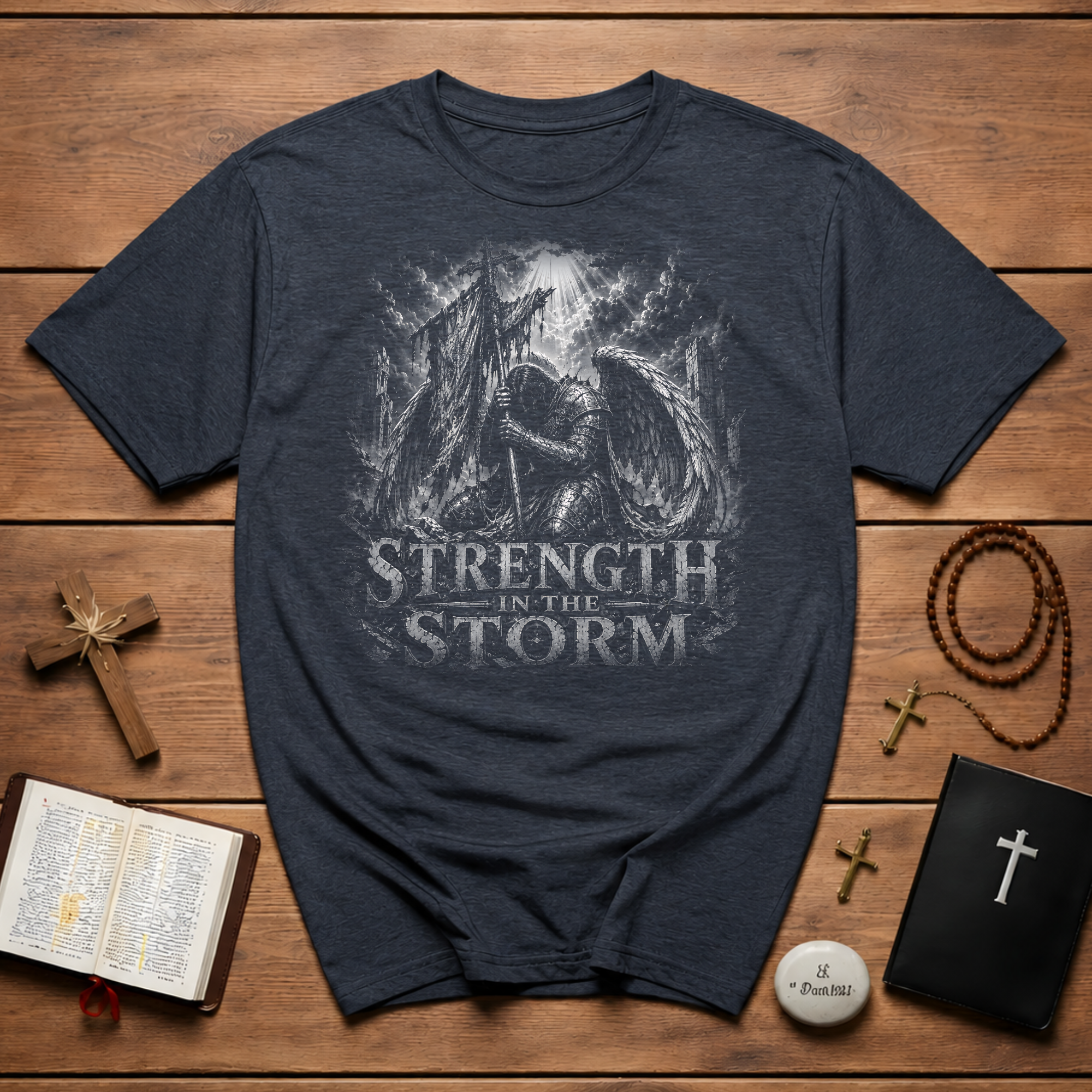 Strength In The Storm Angel Warrior Faith Spiritual Battle Christian Strength T-Shirt