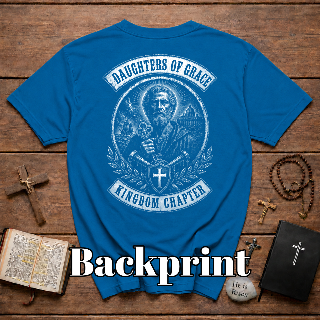 Daughters Of Grace Kingdom Chapter Christian Warrior Saint With Cross Shield Keys T-Shirt