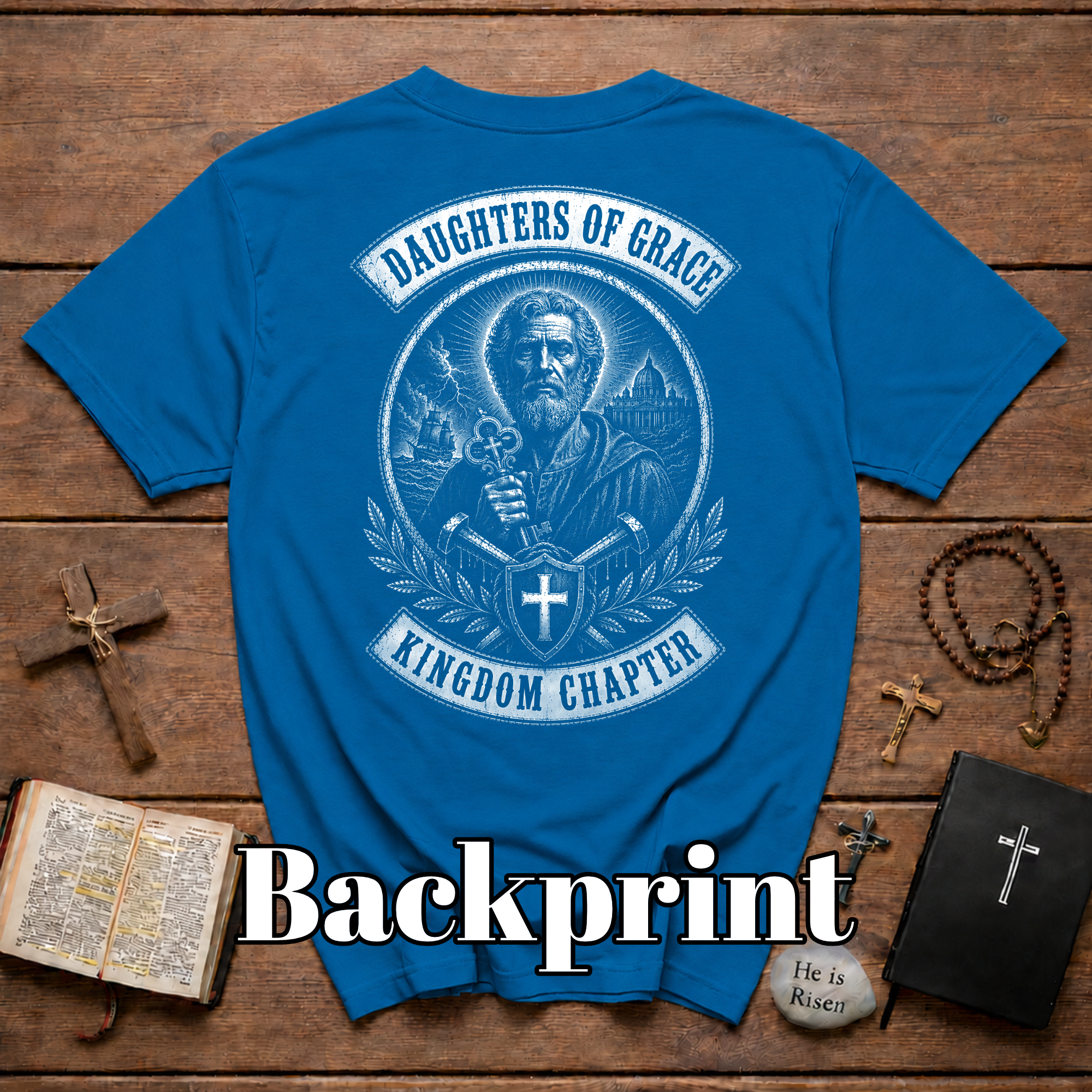 Daughters Of Grace Kingdom Chapter Christian Warrior Saint With Cross Shield Keys T-Shirt