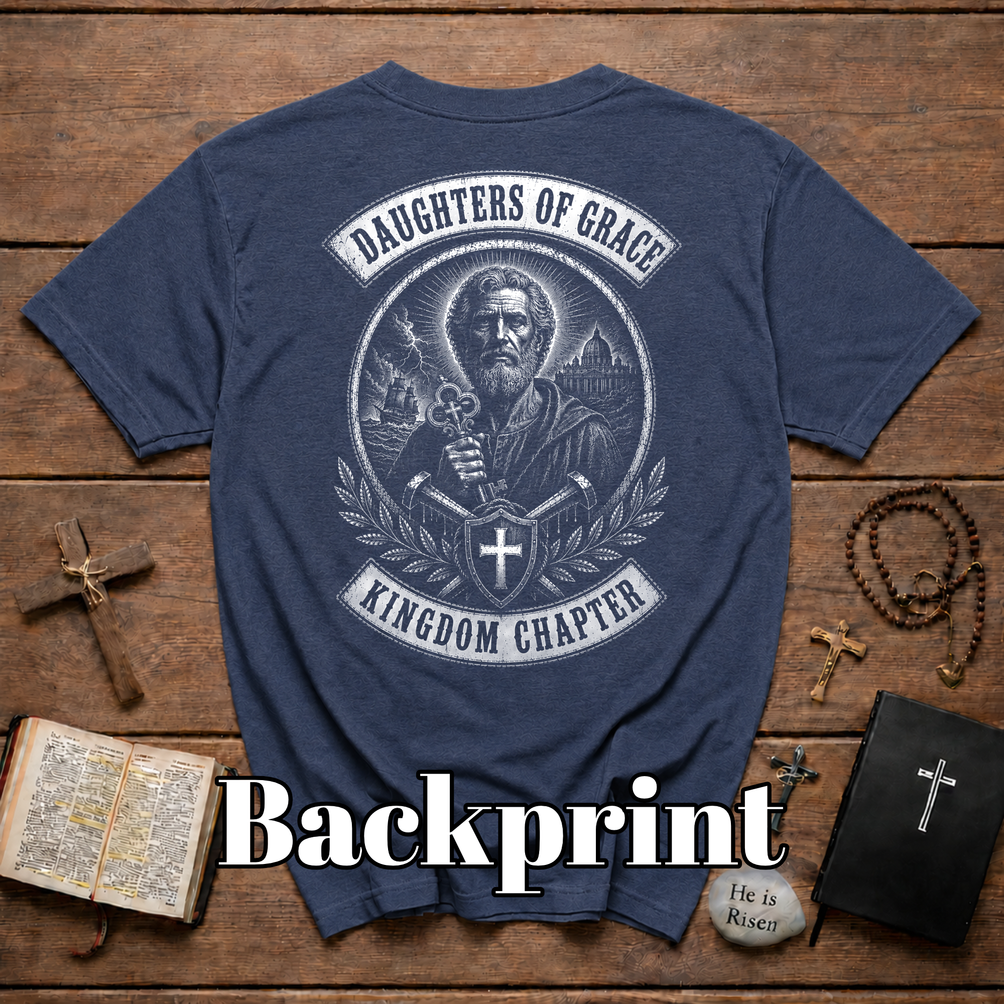 Daughters Of Grace Kingdom Chapter Christian Warrior Saint With Cross Shield Keys T-Shirt