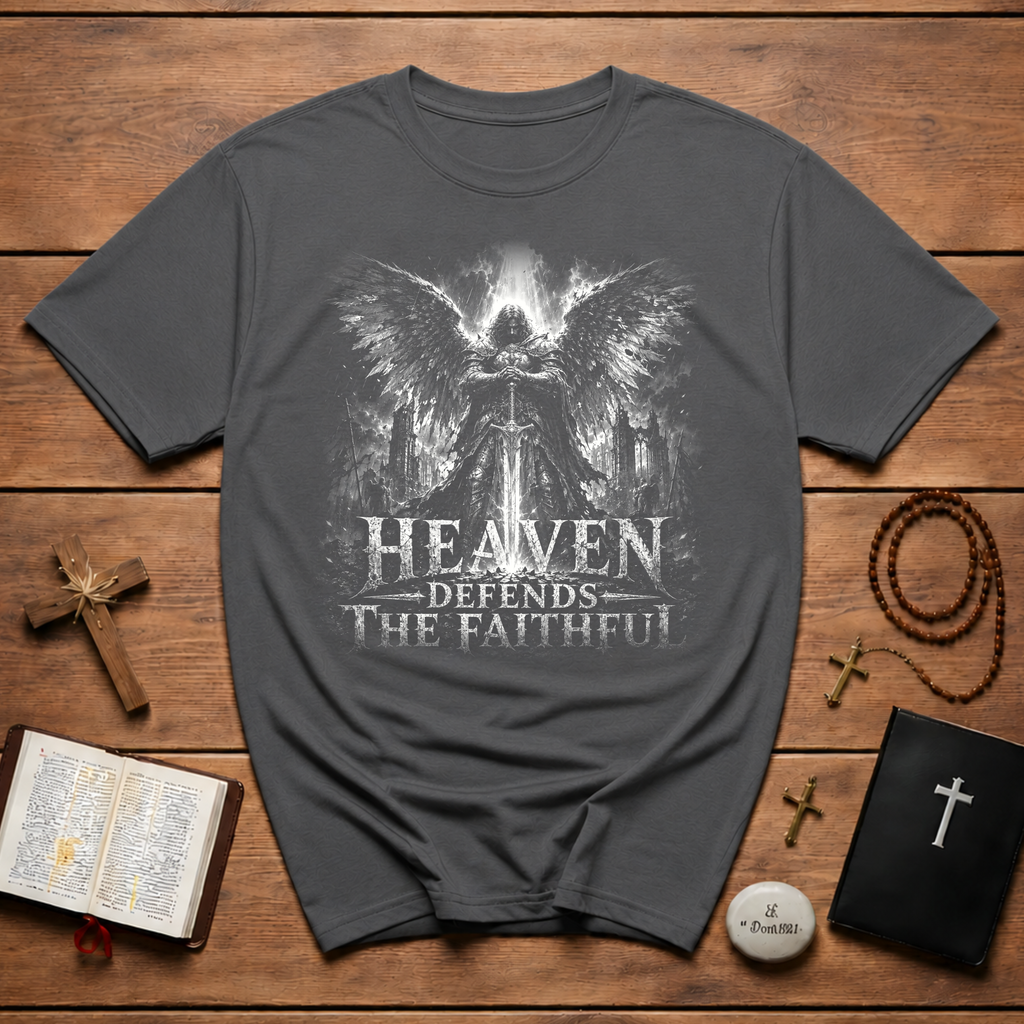 Heaven Defends The Faithful Guardian Angel Christian Warrior Spiritual Warfare T-Shirt
