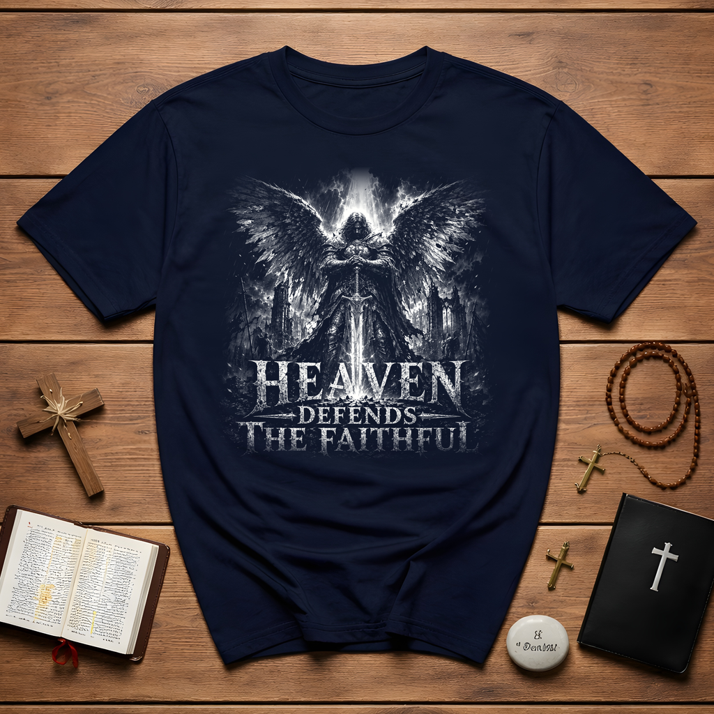 Heaven Defends The Faithful Guardian Angel Christian Warrior Spiritual Warfare T-Shirt