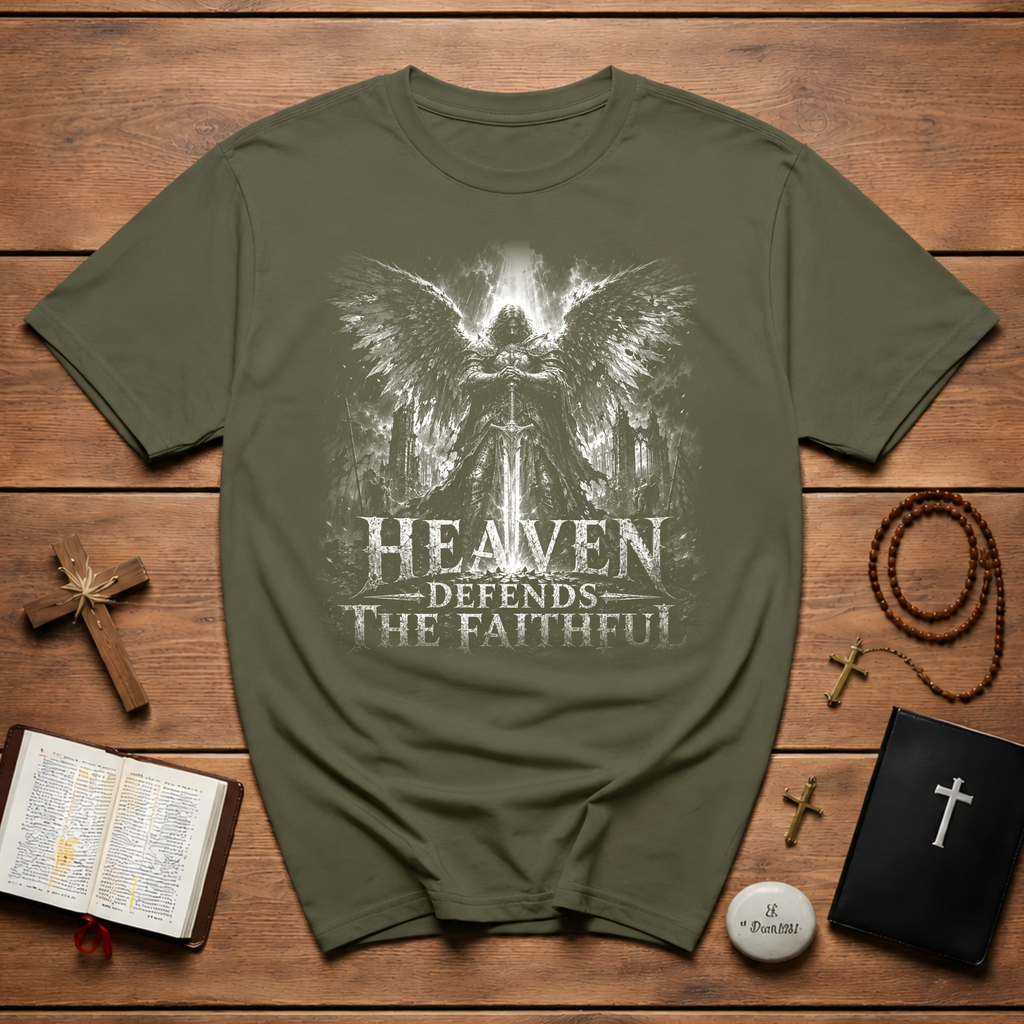 Heaven Defends The Faithful Guardian Angel Christian Warrior Spiritual Warfare T-Shirt