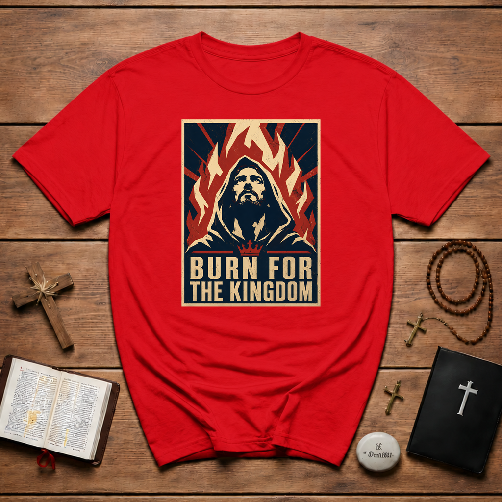 Burn For The Kingdom Christian Revival Fire Jesus Art For Bold Faith Warriors And Passionate Worshippers T-Shirt