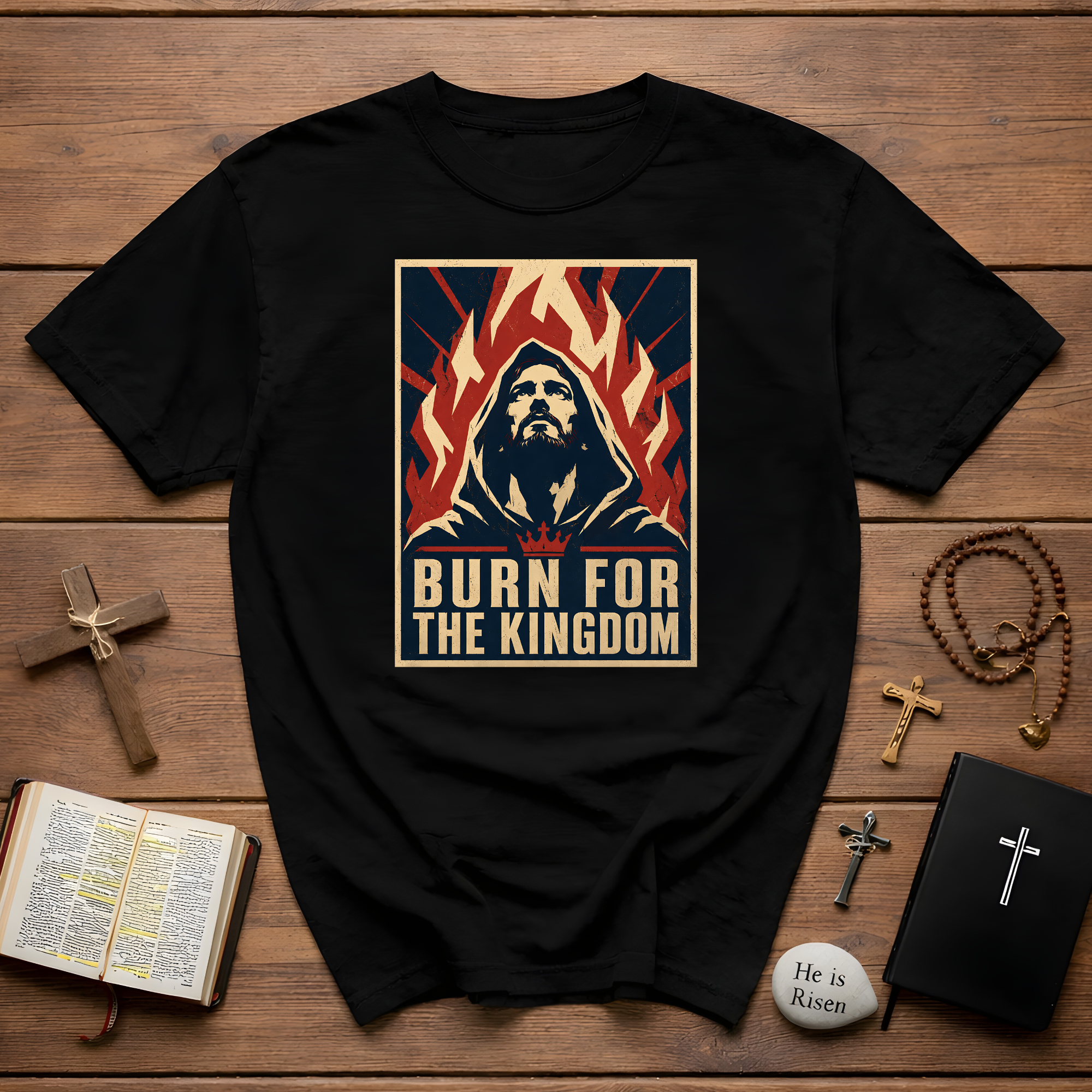 Burn For The Kingdom Christian Revival Fire Jesus Art For Bold Faith Warriors And Passionate Worshippers T-Shirt