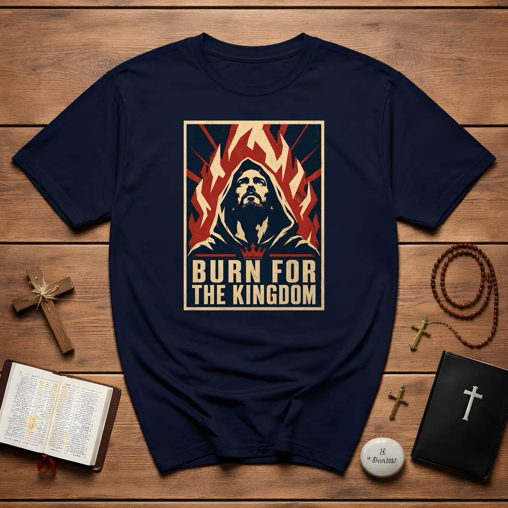 Burn For The Kingdom Christian Revival Fire Jesus Art For Bold Faith Warriors And Passionate Worshippers T-Shirt