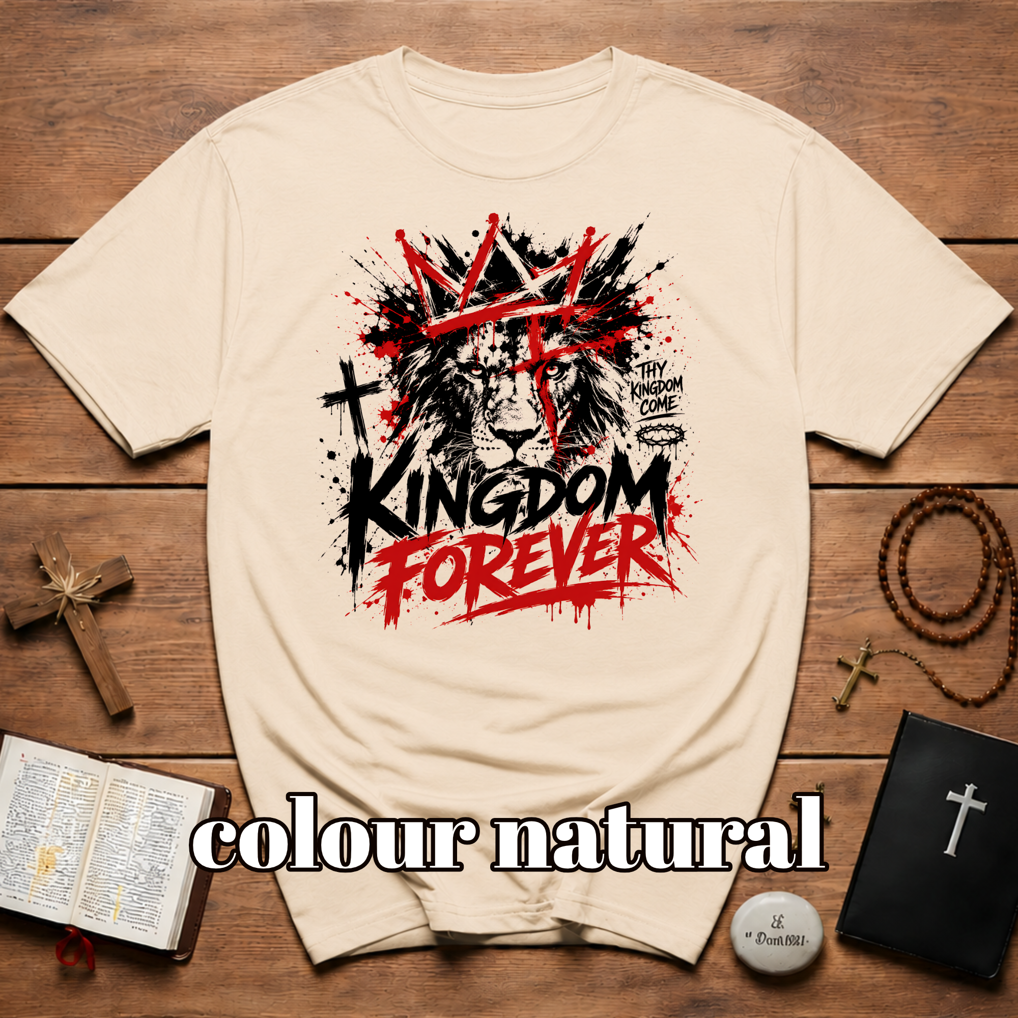 Kingdom Forever Thy Kingdom Come Lion Of Judah Christian Cross Crown T-Shirt