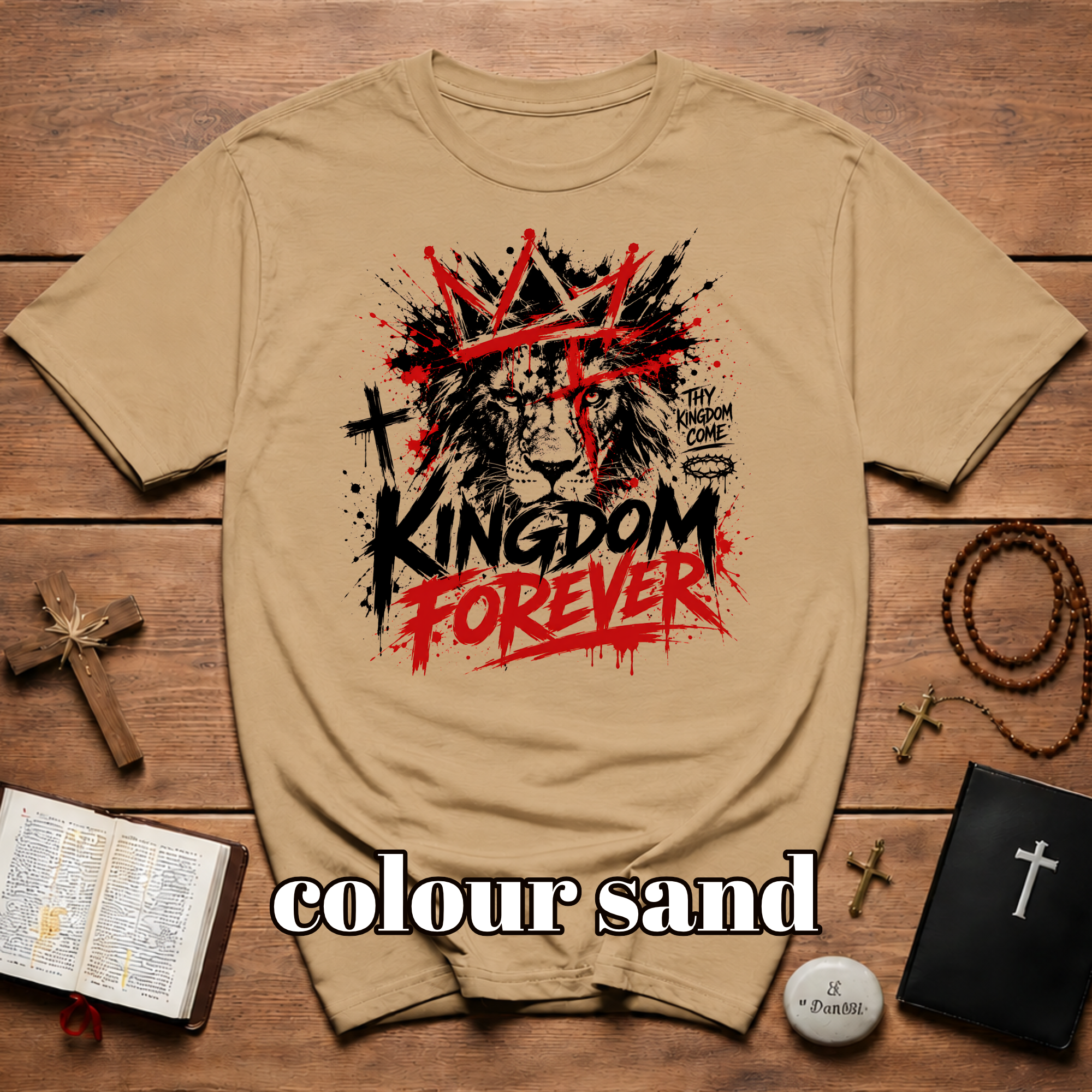 Kingdom Forever Thy Kingdom Come Lion Of Judah Christian Cross Crown T-Shirt