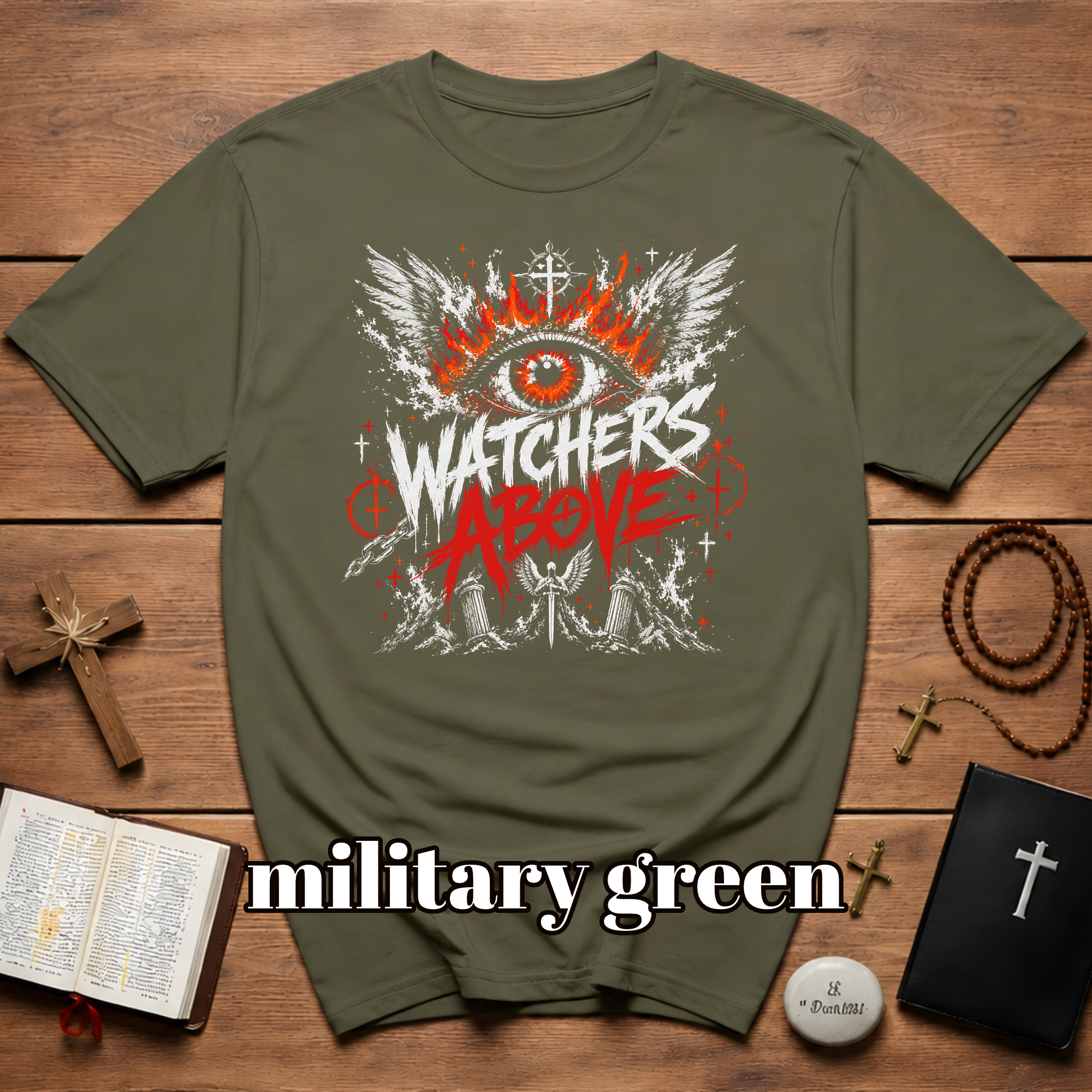 Watchers Above Heaven Is Not Silent Flaming All Seeing Eye Angelic Watchers T-Shirt