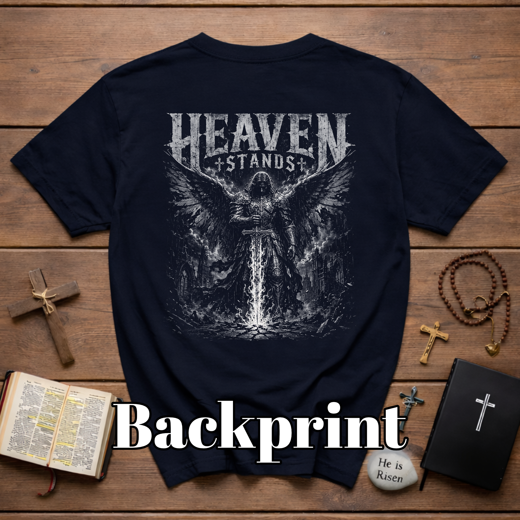 Heaven Stands Angelic Warrior Sword Sacred Battle Dark Christian Angel Of Light Spiritual Warfare Gothic Heaven Stands T-Shirt