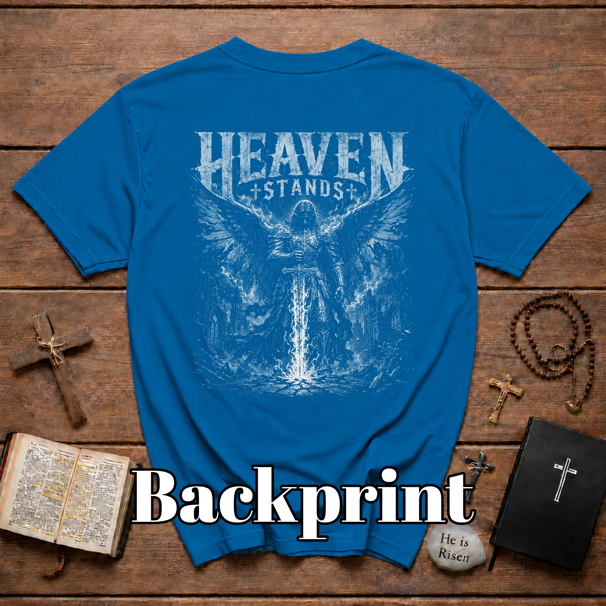 Heaven Stands Angelic Warrior Sword Sacred Battle Dark Christian Angel Of Light Spiritual Warfare Gothic Heaven Stands T-Shirt