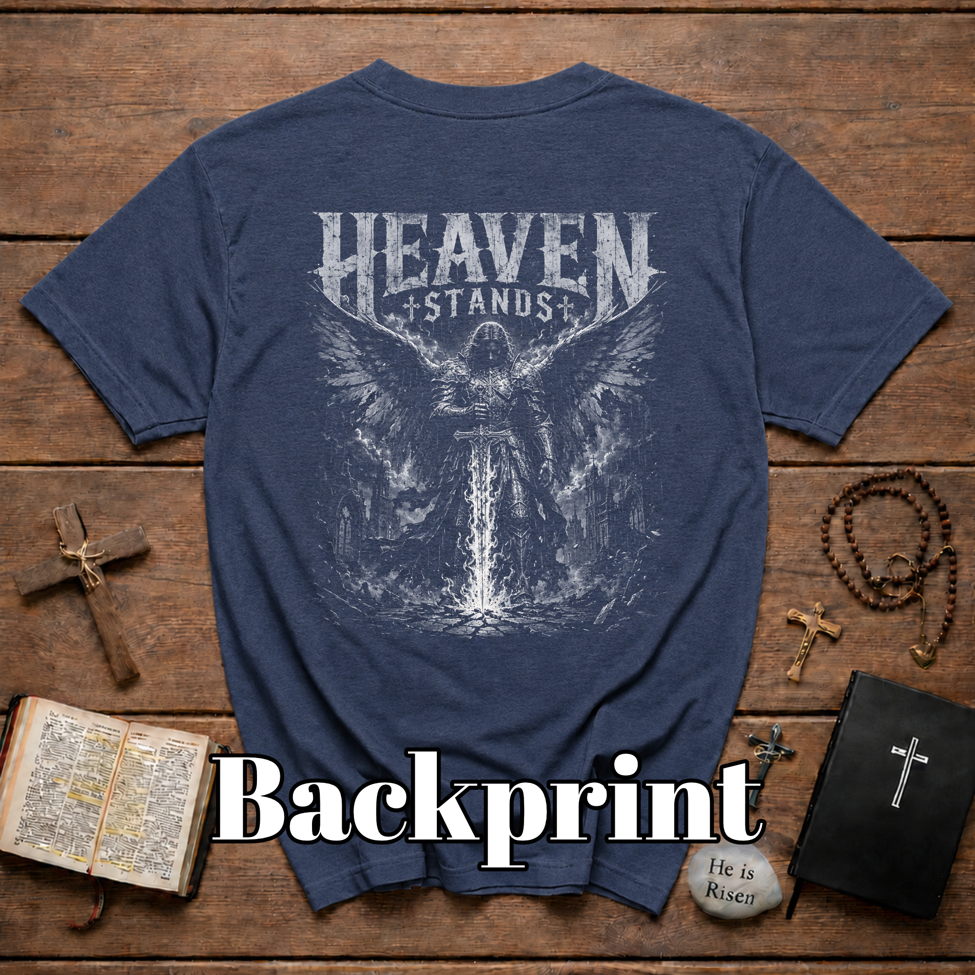 Heaven Stands Angelic Warrior Sword Sacred Battle Dark Christian Angel Of Light Spiritual Warfare Gothic Heaven Stands T-Shirt