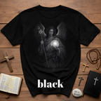 Archangel guardian with moon orb and white lily spiritual angelic symbol for gothic aesthetic lovers T-Shirt