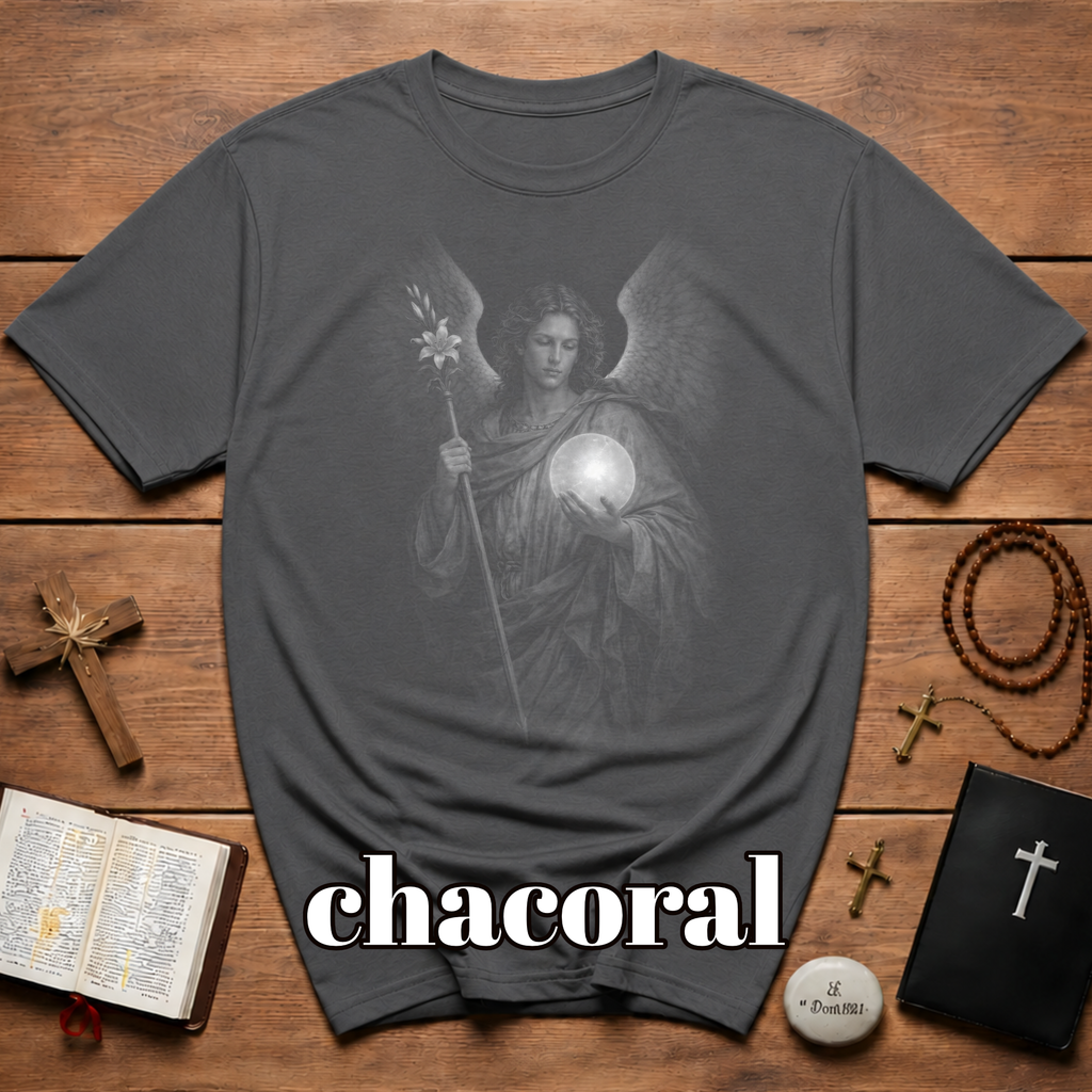 Archangel guardian with moon orb and white lily spiritual angelic symbol for gothic aesthetic lovers T-Shirt