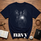 Archangel guardian with moon orb and white lily spiritual angelic symbol for gothic aesthetic lovers T-Shirt