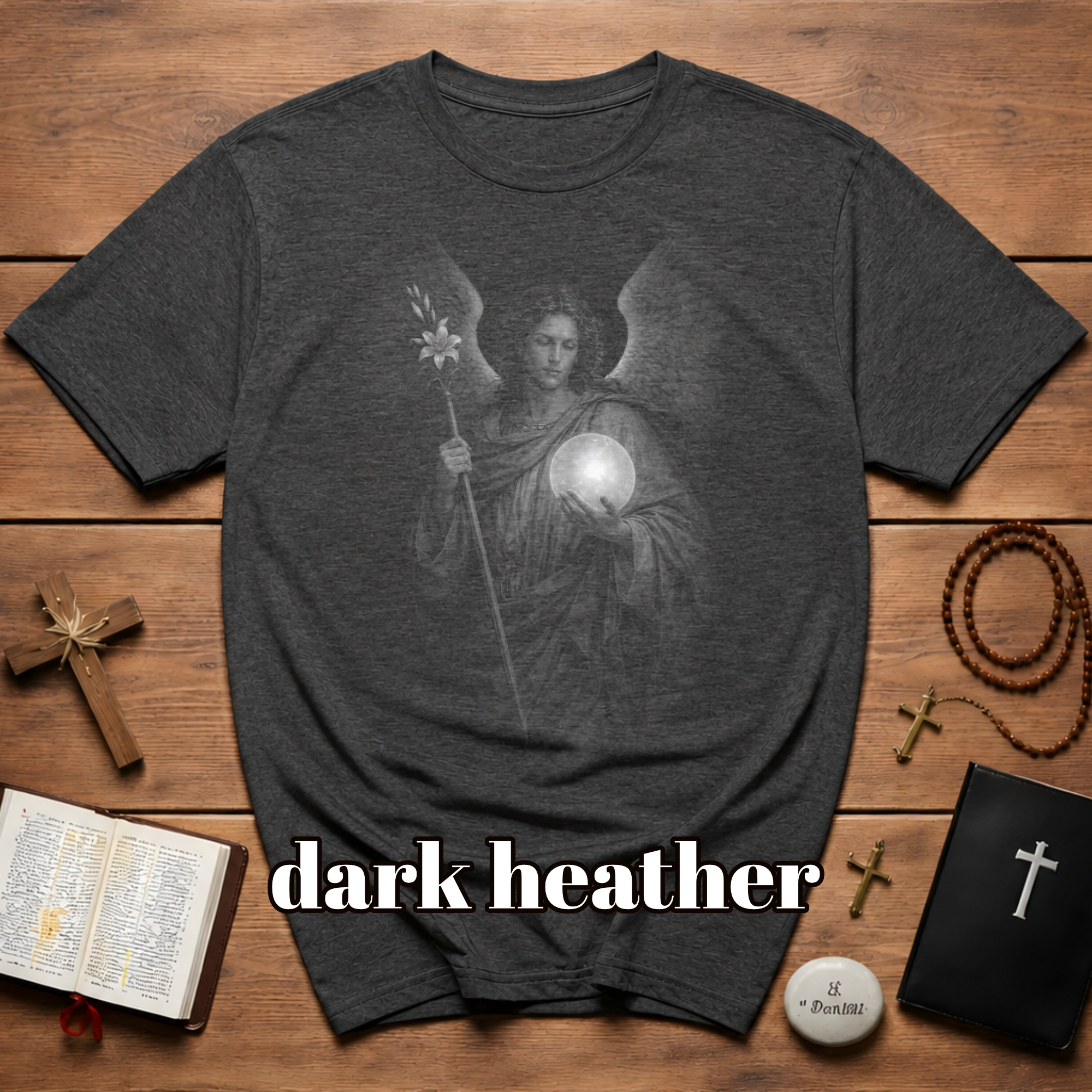 Archangel guardian with moon orb and white lily spiritual angelic symbol for gothic aesthetic lovers T-Shirt