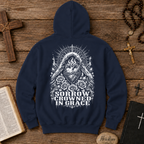 Gothic Sorrow Crowned in Grace — Dark Vintage Religious Art Hoodie