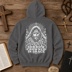Gothic Sorrow Crowned in Grace — Dark Vintage Religious Art Hoodie