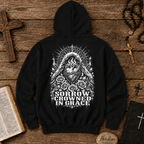Gothic Sorrow Crowned in Grace — Dark Vintage Religious Art Hoodie