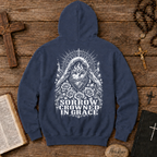 Gothic Sorrow Crowned in Grace — Dark Vintage Religious Art Hoodie