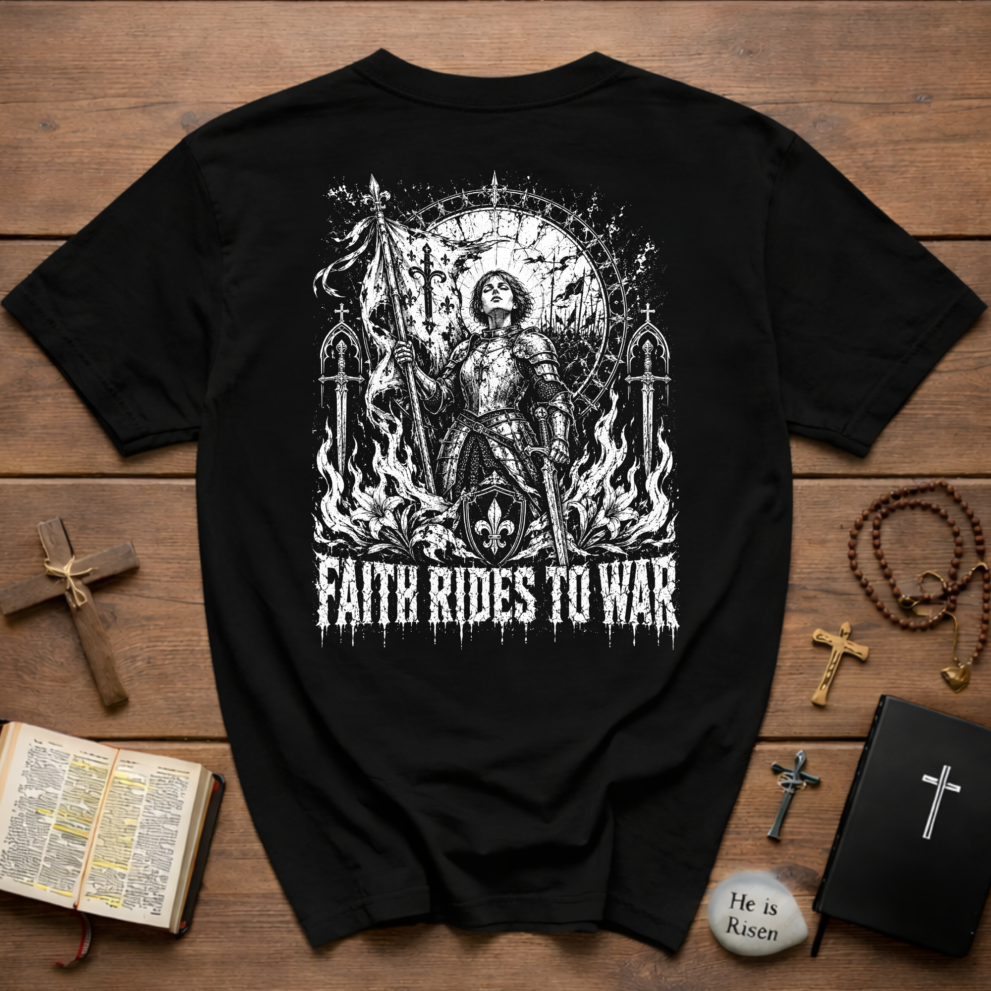 Faith Rides to War — Joan of Arc Gothic T-Shirt