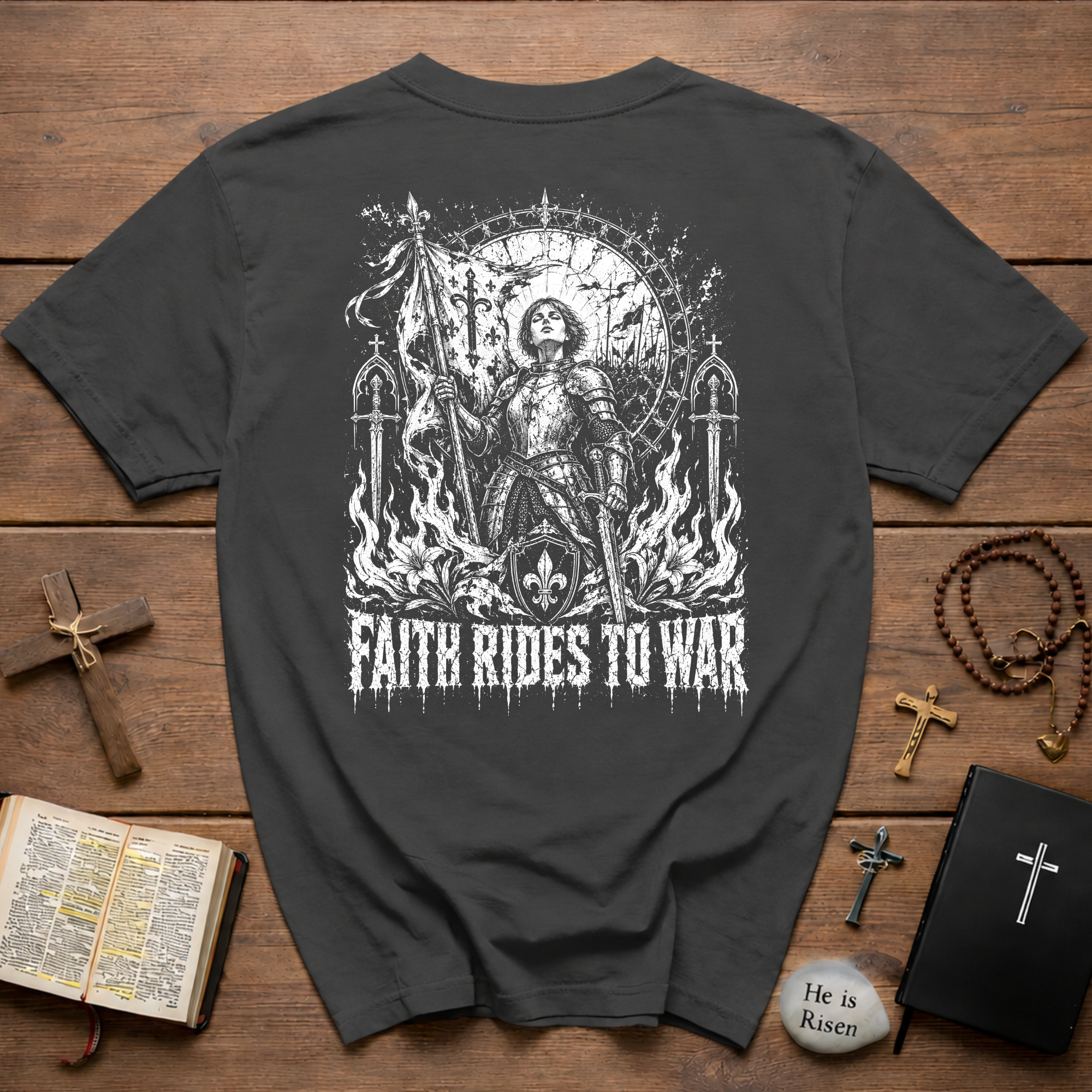 Faith Rides to War — Joan of Arc Gothic T-Shirt