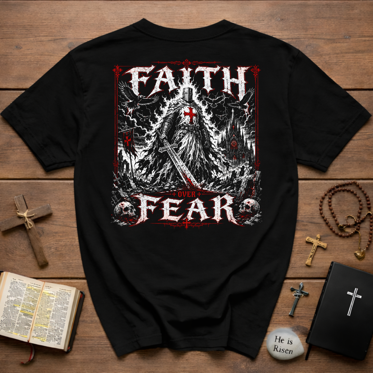 Faith Over Fear Christian Warrior Backprint T-Shirt