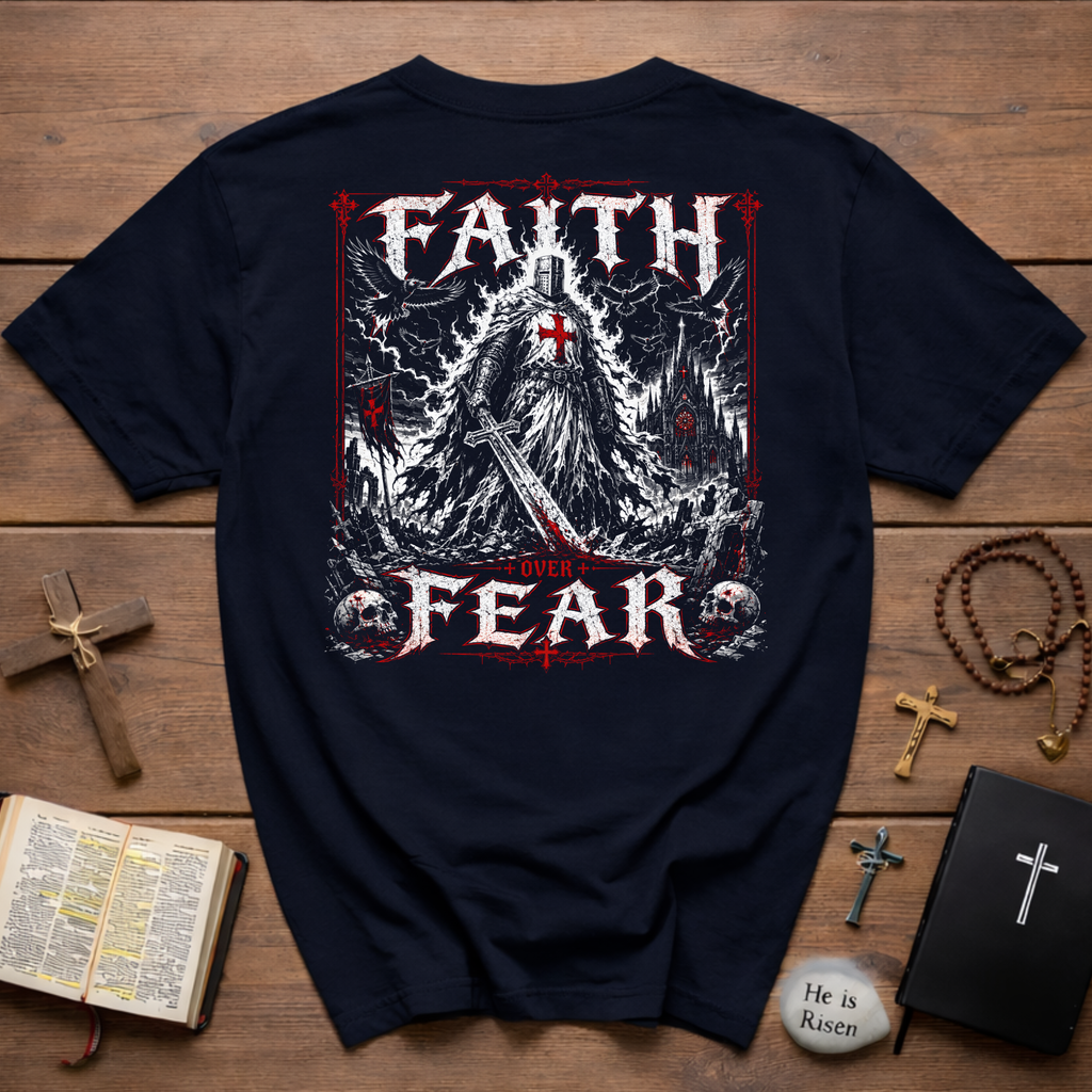 Faith Over Fear Christian Warrior Backprint T-Shirt