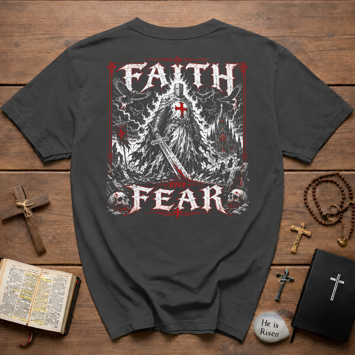 Faith Over Fear Christian Warrior Backprint T-Shirt